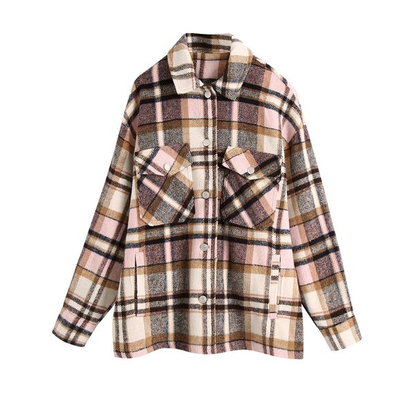 

ladies vintage pocket oversized plaid jacket women shirt coat long sleeve outerwear casual loose women jacket female chic 210416, Black;brown
