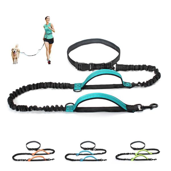 

dog collars & leashes hands leash with dual padded hand for large dogs retractable running adjustable waist belt pet accessories