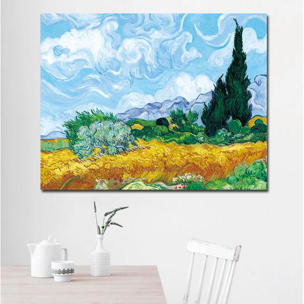 Campo di grano con impressione di cipressi Van Gogh Riproduzione della pittura a olio su tela Pittura a olio Wall Art