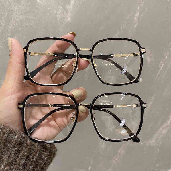

sunglasses 2021g fashion square large frame eyeglasses full tr90 anti blue light glasses female student plain, White;black