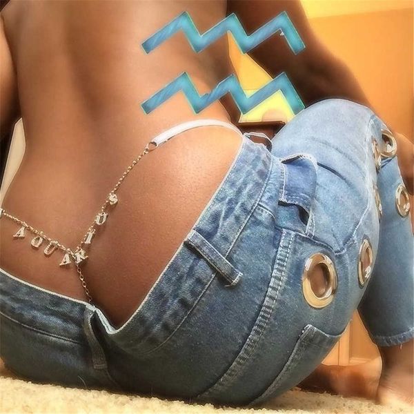

diamond 12 horoscope letter pendants belly waist crystal rhinestone zodiac signs thong body chain y0817, Silver