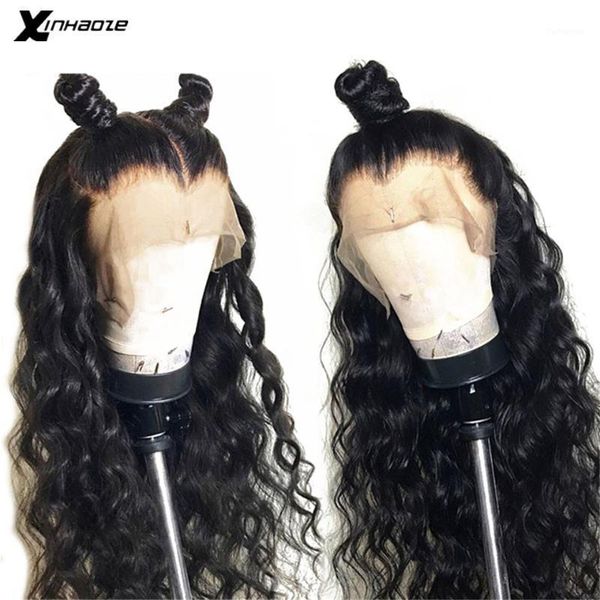 

peruvian deep wave lace front wig pre plucked virgin glueless curly frontal human hair wigs with baby1, Black;brown