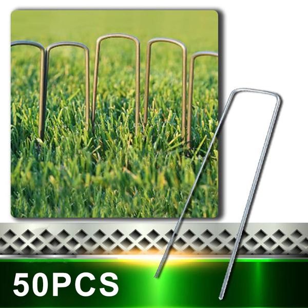 

50pcs u-shaped gardening nail lawn fixer artificial tool grass pegs metal netting for fix fabric garden supply decorative flowers & wr wreat