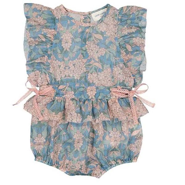 Baby meninas florais rompers verão crianças boutique vintage hydrangea lace jumpsuit infantil royal romper 210615