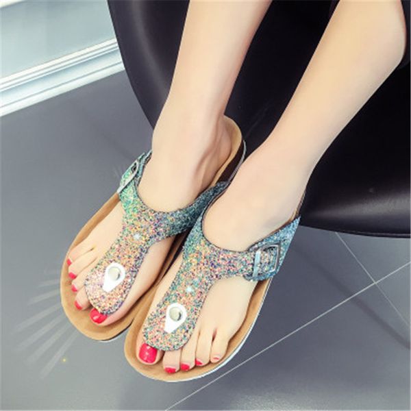 

men fashion glitter cork slippers 2020 man summer sequined beach slipper flip flops slides shoes flat with plus size 35-44 gold, Black