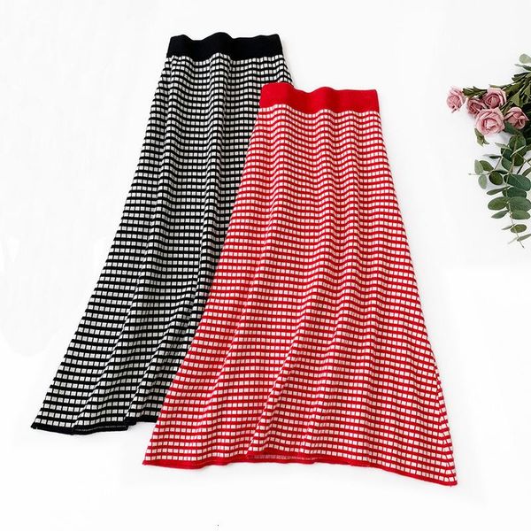 

skirts vintage plaid rok herfst winter breien rokken women 2021 fashion elegant depth point a -line for faldas saias, Black