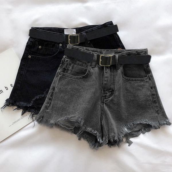 

women's shorts cgc 2021 vintage summer high waist jeans women casual loose wide leg denim female a-line chic ladies bottom, White;black