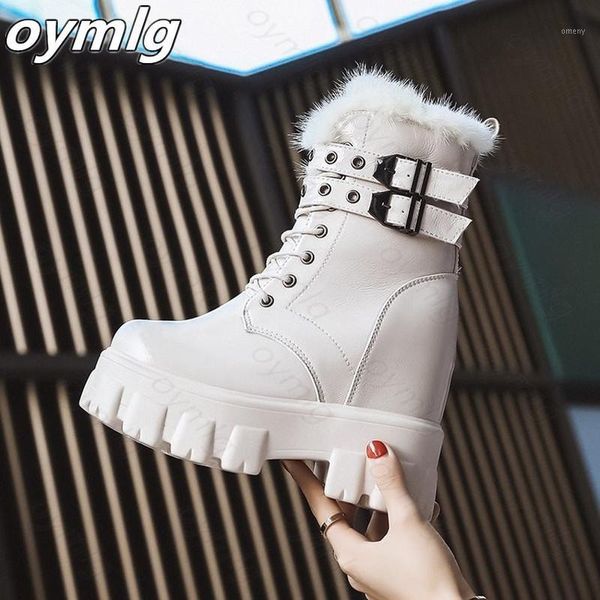 

boots shoes women winter warm motorcycle 2021 british style platform sneakers 10cm heels thick bottom plush leather woman1, Black