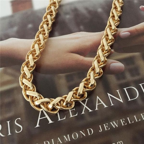 

chains chunky gold or silver color plating braided heavy15inch chain necklace for women girl man casual punk decoration jewelry