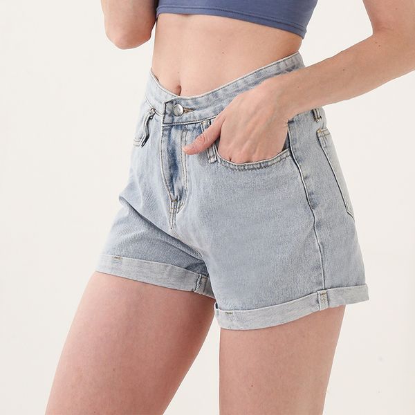 

20112021 Korean Summer Women Jeans Shorts High Waist Loose Harajuku Zipper Lady Short Plus Size N0012, Blue