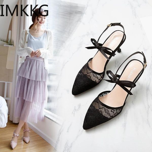 

brand pointed toe black bow-knot pumps women lace sandals high heels 6.5cm ladies shoes party y10190