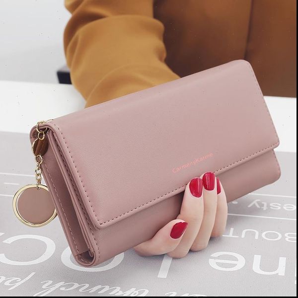 

fashion women wallets brand letter long tri fold wallet purse fresh leather female clutch card holder cartera mujer, Red;black