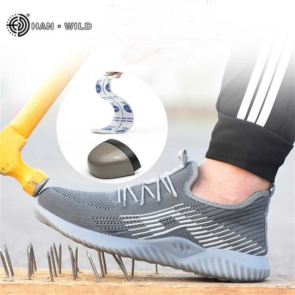 

men safety steel toe shoes mens air mesh fashion puncture-proof boots lightweight summer breathable work sneakers shoe male 211106, Black;brown