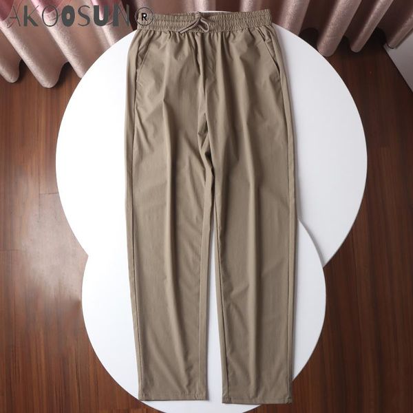 

men's pants summer male straight fashion elastic waist casual men streetwear loose ice silk trousers mens wide leg, Black
