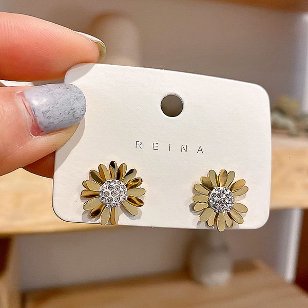 

925 silver needle daisy earrings summer fresh flower earrings, Golden