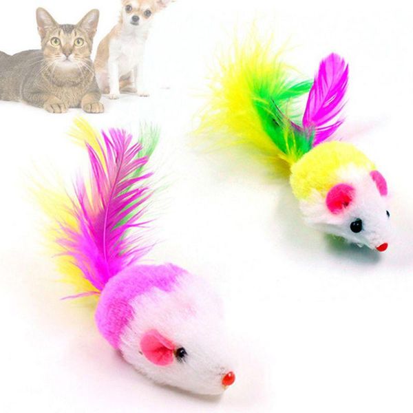 

cat toys pet mouse toy 2 inch colorful feather funny with catnip color random