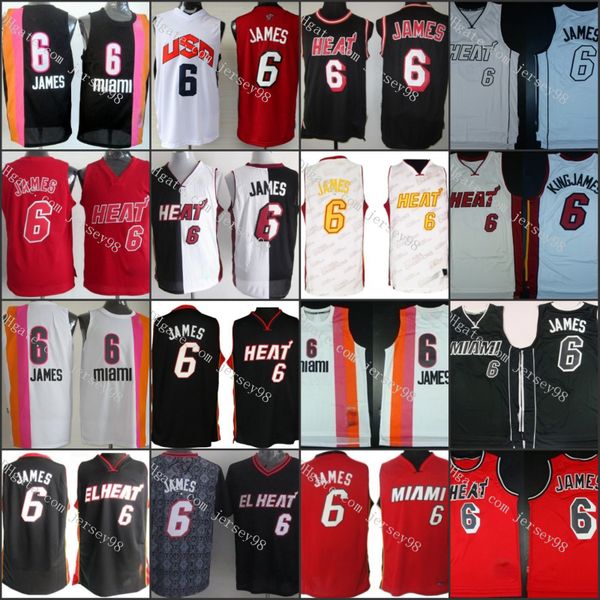 

miami heat men #6 le bron red white ja mes red retro jersey, Black