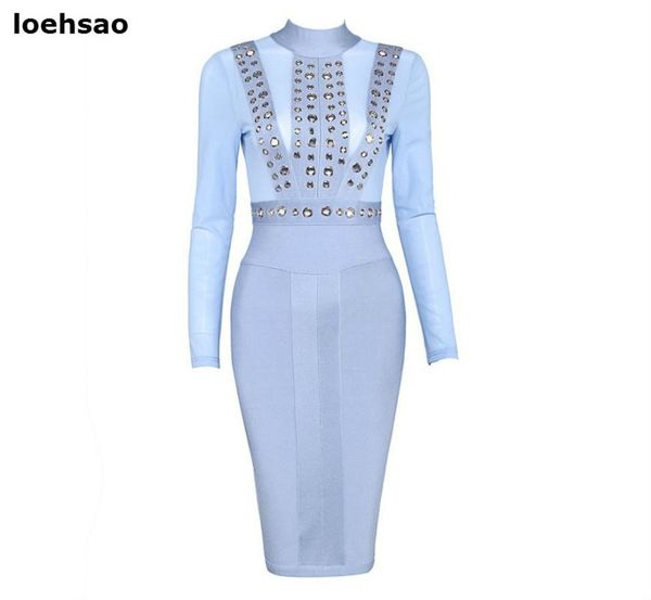 

casual dresses elegant khaki black blue women bandage dress sequined stand celebrity evening club party bodycon autumn vestidos, Black;gray