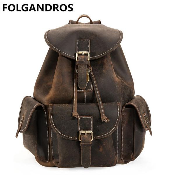 

backpack brand genuine leather designer soft cowhide handmade vintage large capacity classic string knapsack mochila