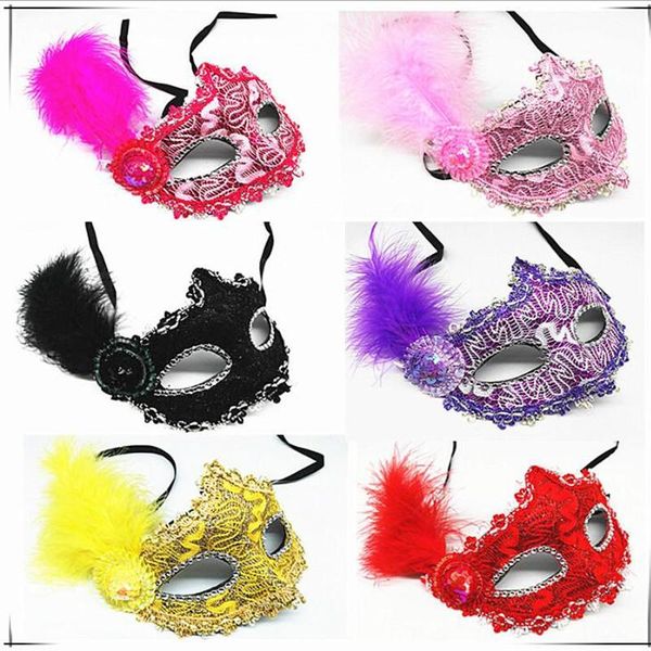 

party masks 80pcs/lot the multicolor masquerade feather mask princess half face halloween role playing women costume props