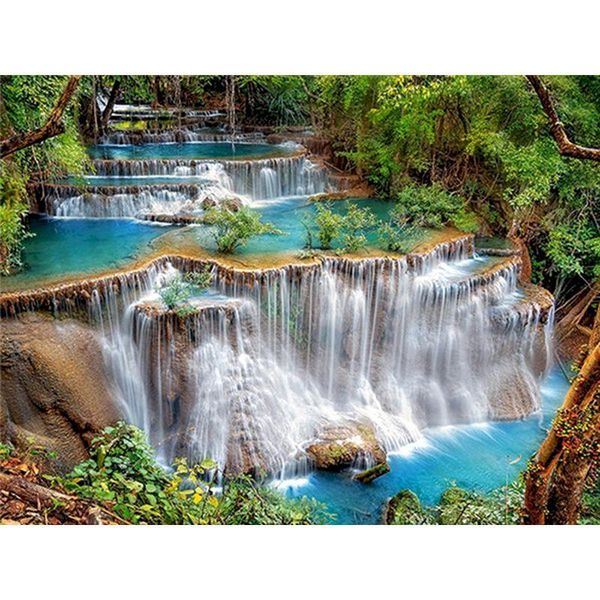 

waterfall paint by numbers pictures on canvas with frame handmade drawing paints picture coloring number landscape decor art paintings