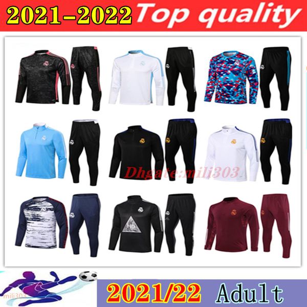 

21 22 real madrid men tracksuit soccer training suit survetement 2021 2022 hazard alaba benzema mbappe camiseta de futbol chandal football j, Black