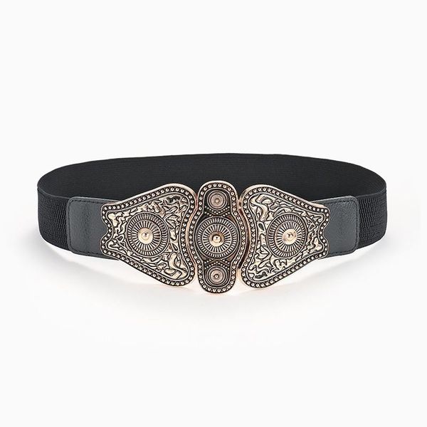 Belts Court Court esculpido Buckle Retro Belt Women Fashion Pu Stretch Wide feminino Projeto de marca de marca