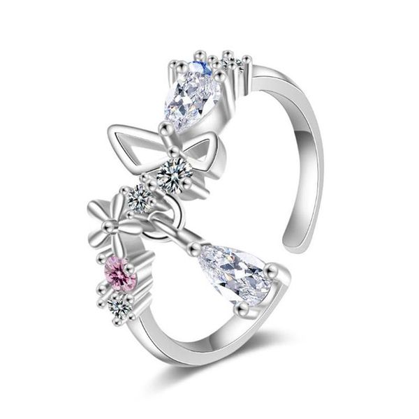 

cluster rings korean 925 sterling silver ring temperament charm zircon butterfly jewelry female birthday gift ay1002, Golden;silver