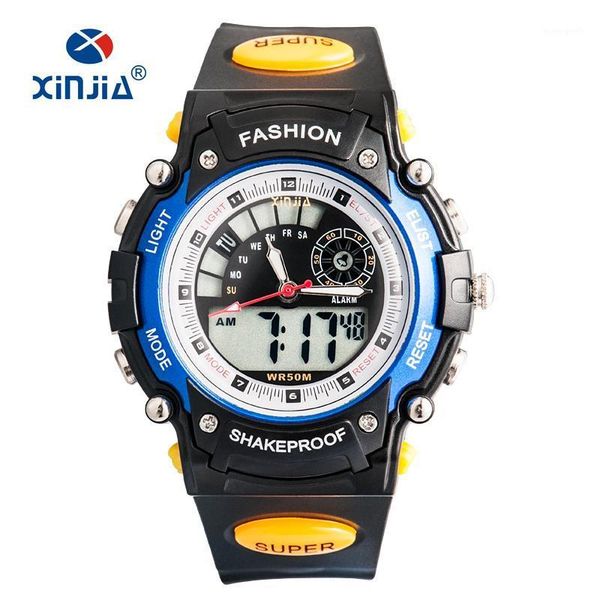 

men's relogio masculino dual display casual children sports watches 5 atm water resistant analog digital japan movement wristwatches, Slivery;brown