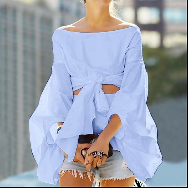 

womenblouse off shoulder women shirt tunic vonda vintage flare sleeve solid party clubwear blusas 5xl oversized, White
