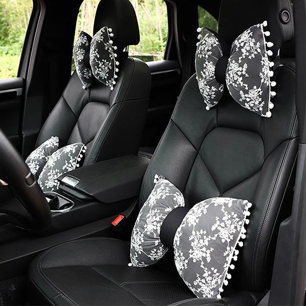 

seat cushions cute lace bowknot car pillow girls headrest lumbar waist support neck rest protect cushion accessories