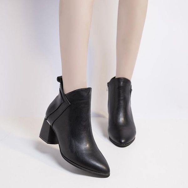 

boots autumn women's shoes pointed toe black high-heeled fashion wild thick h487