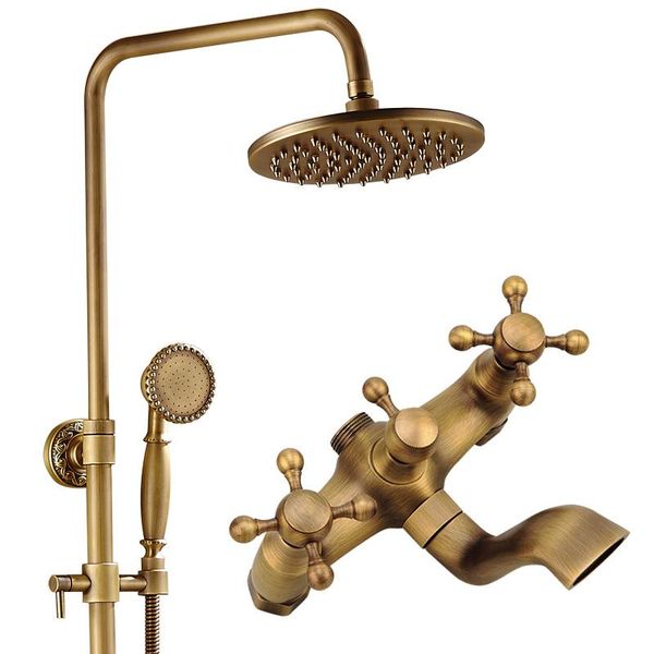 

antique brass carving rainfall shower sets faucet mixer tap with tub bath ceramic set bathroom fixture
