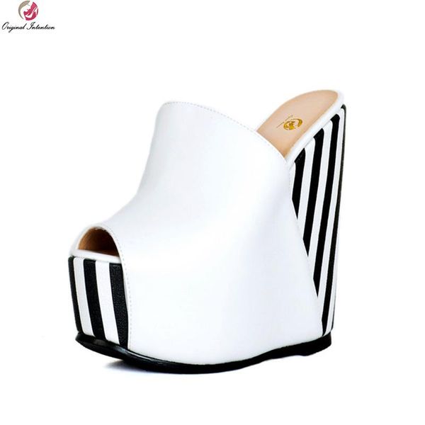 

original intention super women sandals fashion open toe wedges stylish striped ladies shoes woman girls plus us size 4-15 dress, Black
