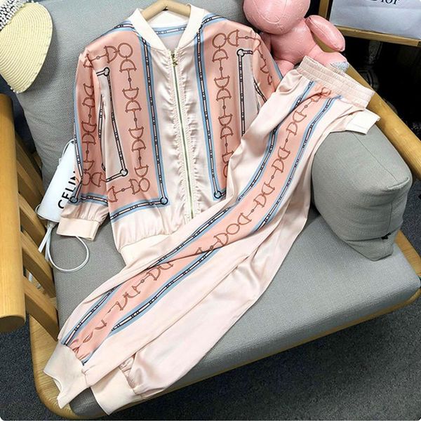 

women's tracksuits spring summer casual clothing set tracksuit vintage retro floral print baseball coats and pants sets suits ns33, Gray