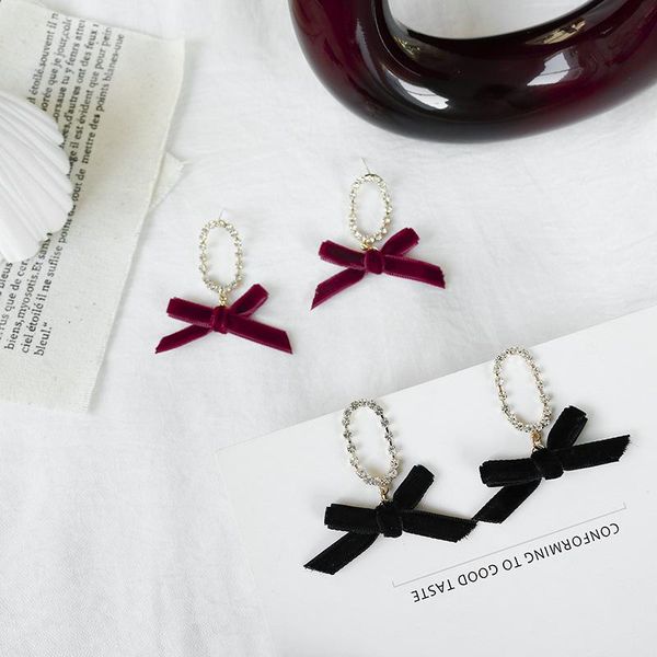 

stud velvet bow earrings qiu dong south korea net red set auger needles temperament screw ear, Golden;silver