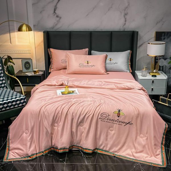 

comforters & sets summer breathable and washable silk embroidery three-piece tencel air conditioning quilt bedding set can be washed