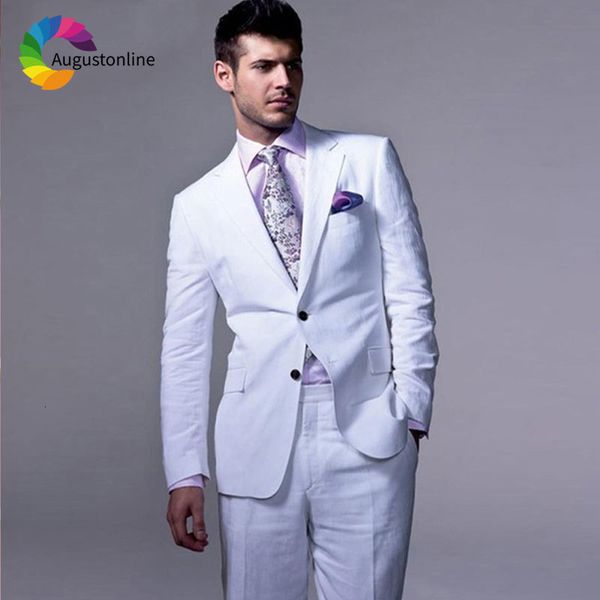 

men's suits & blazers white linen wedding men groom wear slim fit tuxedos 2 pieces (jacket+pants) bridegroom prom blazer custume h, White;black