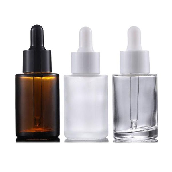 

storage bottles & jars 300pcs/lot wholesale 30ml1oz frosted clear amber glass dropper bottle flat shoulder vial container essential oil seru