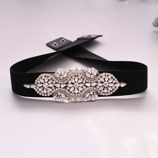 

wedding sashes trixy s05 luxury rhinestone belt elastic full crystal gem black women waistband bling stretch dress belts, White
