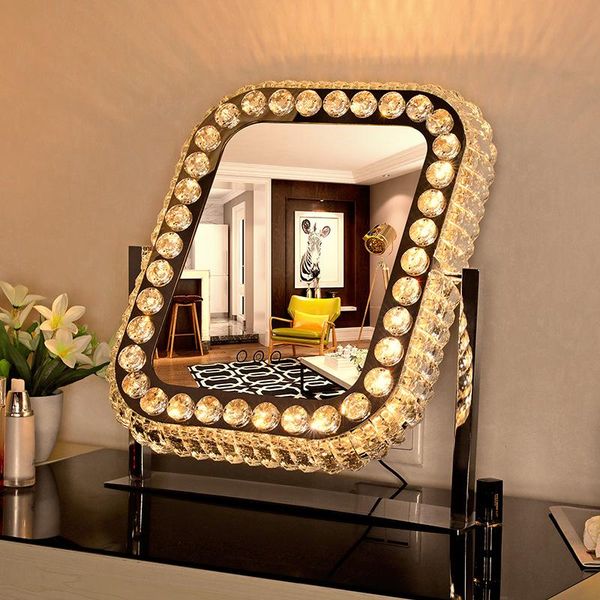 

mirrors square stainless steel crystal led make-up mirror with light dressing makeup home decoration wedding gifts drop