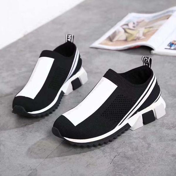 

men women luxury designer shoes sneakers upper rubber sole stretch knitted fabric platform casual shoe black white size35-45 with box