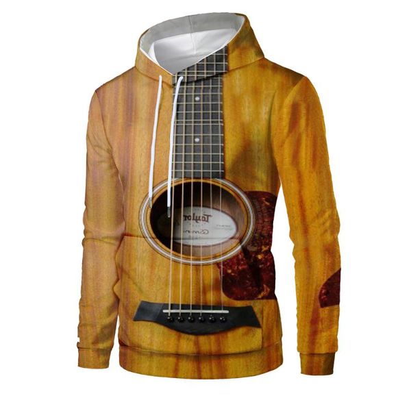 

men's hoodies & sweatshirts rock style 3d men/women hooded guitar print pullover casual streetweaer thin loose 2021, Black