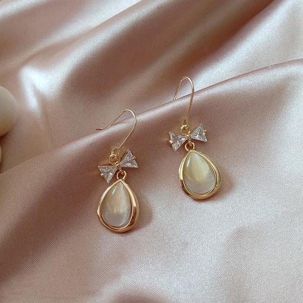 

dangle & chandelier seblasy water drop dangles earrings for women gold color bow-knot pendants jewelry bride gift, Silver