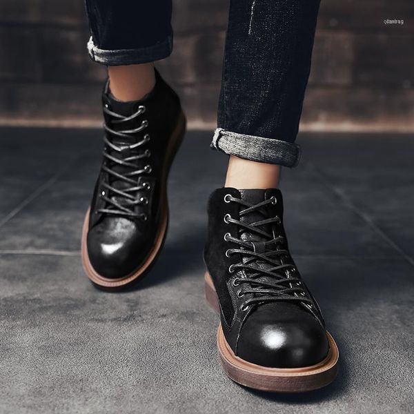 

boots crmdeox winter men snow casual leather shoes vintage style sepatu safety pria11, Black