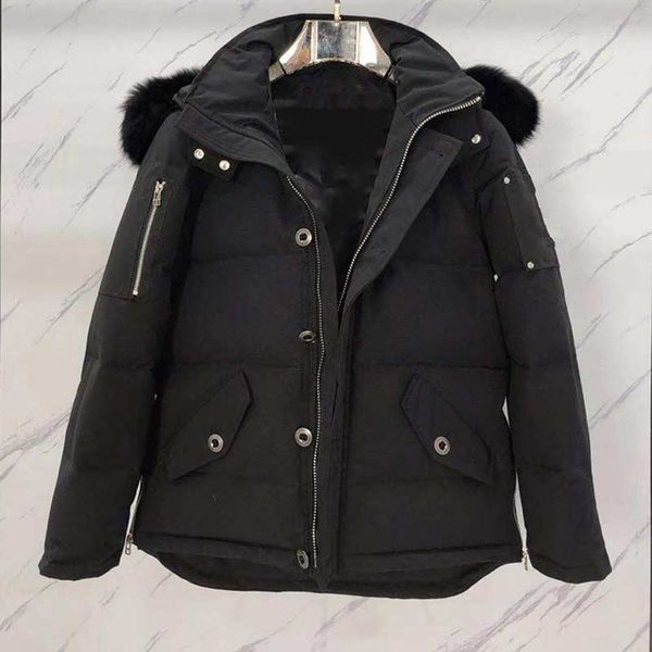 

2021 moose men winter big fur collar down jacket coats puffer jackets hooded thick coat mens women couples parka winters canada knuckles dou, Black