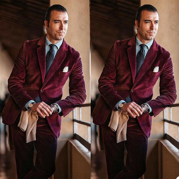 

spring/summer vintage mens suits for wedding elegant corduroy 2 piece tuxedos slim fit notch lapel business wine jacket+pants men's & b, White;black