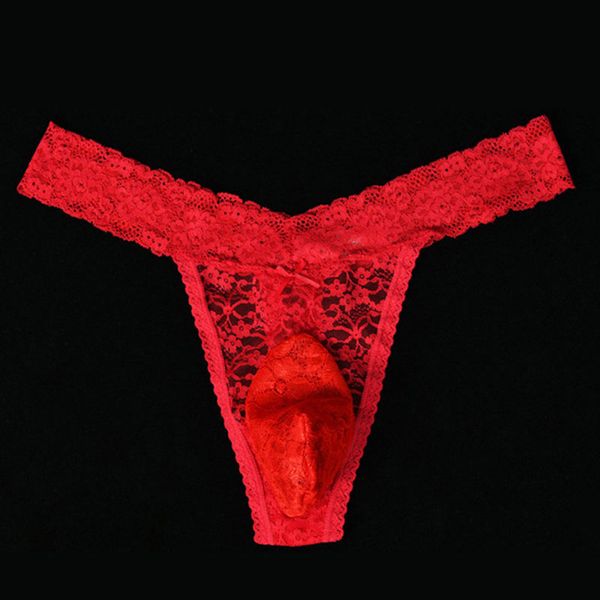 

men lace convex pouch g-string cock ring thong hollow out sheer underwear t-back erotic lingerie gay wear plus size f1, Black;white