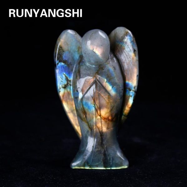 

decorative objects & figurines 1pc 3inch natural crystal guardian angel figurine labrador feldspar healing stone gem moonstone craft gift ho