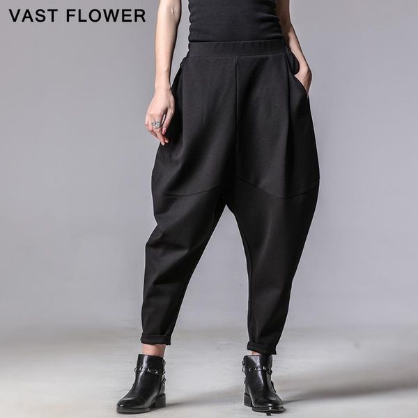

women's pants & capris plus size loose harem women high waist black vintage pocket spliced casual ladies trousers fashion 2021 spring a, Black;white